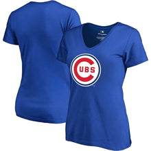 Load image into Gallery viewer, Chicago Cubs Women&#39;s Plus Size Cooperstown Collection Forbes V-Neck T-Shirt - Royal MLB Ladies V-Neck
