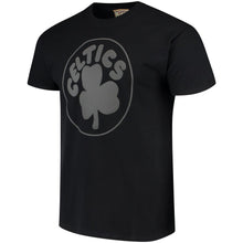 Load image into Gallery viewer, Boston Celtics Majestic Throwback Logo Reflective Tek Patch T-Shirt - Black NBA Guys Tee

