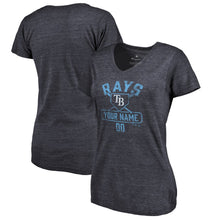 Load image into Gallery viewer, Tampa Bay Rays Women&#39;s Personalized Base Runner Tri-Blend T-Shirt - Navy MLB Ladies V-Neck
