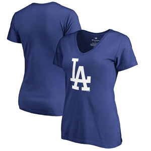 Los Angeles Dodgers Women's Primary Logo V-Neck T-Shirt - Royal MLB Ladies V-Neck