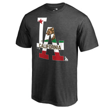 Load image into Gallery viewer, Los Angeles Dodgers Hometown Collection Cali Flag T-Shirt - Heathered Charcoal MLB Guys Tee

