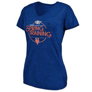 New York Mets Women's 2020 Spring Training Round Trip Tri-Blend V-Neck T-Shirt - Royal MLB Ladies V-Neck