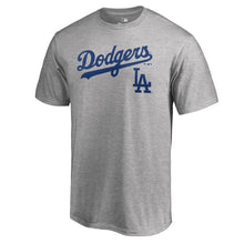 Load image into Gallery viewer, Los Angeles Dodgers Team Lockup T-Shirt - Heathered Gray MLB Guys Tee
