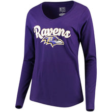 Load image into Gallery viewer, Baltimore Ravens Nfl Pro Line Women&#39;s Free Hand Long Sleeve V-Neck T-Shirt - Purple NFL Ladies V-Neck Long Sleeve
