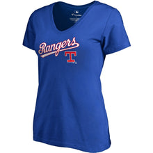 Load image into Gallery viewer, Texas Rangers Women&#39;s Plus Size Cooperstown Collection Wahconah V-Neck T-Shirt - Royal MLB Ladies V-Neck
