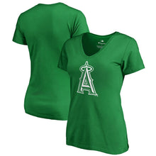 Load image into Gallery viewer, Los Angeles Angels Women&#39;s St. Patrick&#39;s Day White Logo Plus Size V-Neck T-Shirt - Kelly Green MLB Ladies V-Neck
