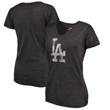 Load image into Gallery viewer, Los Angeles Dodgers Women&#39;s Distressed Team Tri-Blend V-Neck T-Shirt - Black MLB Ladies V-Neck
