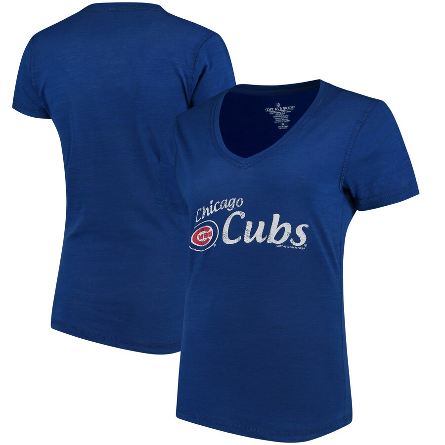 Chicago Cubs Soft As A Grape Women's Double Steal Tri-Blend V-Neck T-Shirt - Royal MLB Ladies V-Neck