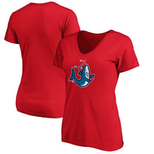 Load image into Gallery viewer, Washington Nationals Women&#39;s 2019 World Series Bound Authentic Collection Rally Shark V-Neck T-Shirt - Red MLB Ladies V-Neck
