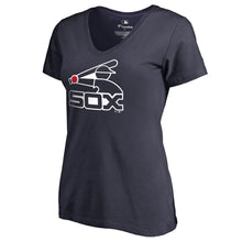Load image into Gallery viewer, Chicago White Sox Women&#39;s Cooperstown Collection Huntington V-Neck T-Shirt - Navy MLB Ladies V-Neck
