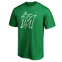 Load image into Gallery viewer, Miami Marlins St. Patrick's Day White Logo T-Shirt – Green MLB Guys Tee
