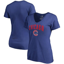 Load image into Gallery viewer, Chicago Cubs Women&#39;s Plus Size Team Lockup V-Neck T-Shirt - Royal MLB Ladies V-Neck
