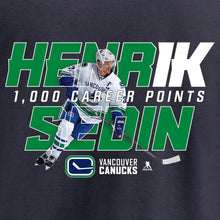 Load image into Gallery viewer, Henrik Sedin Vancouver Canucks 1,000 Points T-Shirt - Navy NHL Guys Tee
