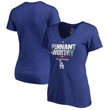 Load image into Gallery viewer, Los Angeles Dodgers Women&#39;s 2019 National League Champions Heater V-Neck T-Shirt - Royal MLB Ladies V-Neck
