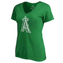 Load image into Gallery viewer, Los Angeles Angels Women&#39;s St. Patrick&#39;s Day White Logo Plus Size V-Neck T-Shirt - Kelly Green MLB Ladies V-Neck
