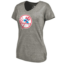 Load image into Gallery viewer, New York Yankees Women&#39;s Cooperstown Collection Forbes Tri-Blend V-Neck T-Shirt - Ash MLB Ladies V-Neck
