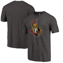 Load image into Gallery viewer, Ottawa Senators Distressed Team Primary Logo Tri-Blend T-Shirt - Black NHL Guys Tee
