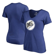 Load image into Gallery viewer, Seattle Mariners Women&#39;s Cooperstown Collection Huntington V-Neck T-Shirt - Royal MLB Ladies V-Neck
