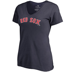 Boston Red Sox Women's Team Wordmark V-Neck T-Shirt - Navy MLB Ladies V-Neck