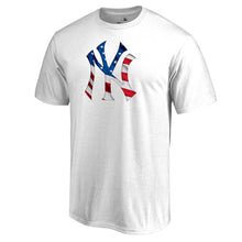 Load image into Gallery viewer, New York Yankees 2019 Stars &amp; Stripes Primary Logo Banner Wave T-Shirt - White MLB Guys Tee
