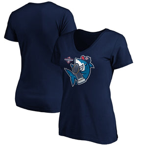 Washington Nationals Women's 2019 World Series Champions Trophy Shark Short Sleeve V-Neck T-Shirt - Navy MLB Ladies V-Neck