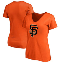 Load image into Gallery viewer, San Francisco Giants Women&#39;s Primary Logo V-Neck T-Shirt - Orange MLB Ladies V-Neck
