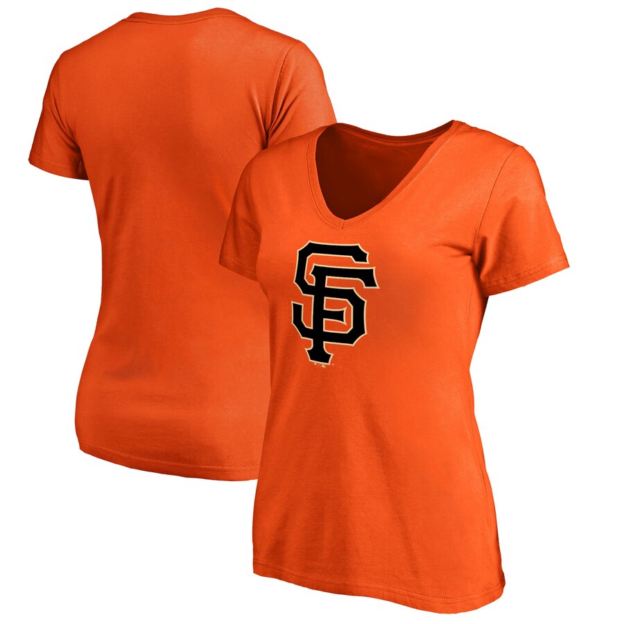 San Francisco Giants Women's Primary Logo V-Neck T-Shirt - Orange MLB Ladies V-Neck