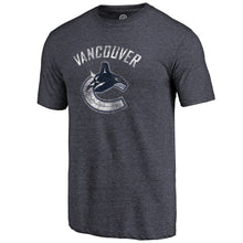 Load image into Gallery viewer, Vancouver Canucks Distressed Team Primary Logo Tri-Blend T-Shirt - Navy NHL Guys Tee
