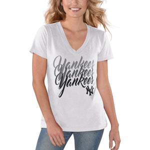 New York Yankees G-Iii 4Her By Carl Banks Women's Game On V-Neck T-Shirt - White MLB Ladies V-Neck