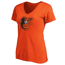 Load image into Gallery viewer, Baltimore Orioles Women&#39;s Core Official Logo V-Neck T-Shirt - Orange MLB Ladies V-Neck
