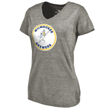 Load image into Gallery viewer, Milwaukee Brewers Women&#39;s Cooperstown Collection Forbes Tri-Blend V-Neck T-Shirt - Ash MLB Ladies V-Neck
