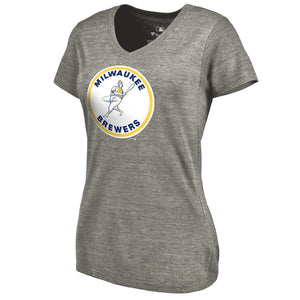 Milwaukee Brewers Women's Cooperstown Collection Forbes Tri-Blend V-Neck T-Shirt - Ash MLB Ladies V-Neck