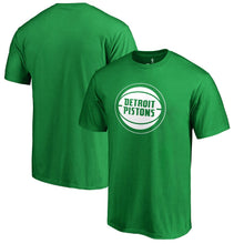 Load image into Gallery viewer, Detroit Pistons St. Patrick's Day White Logo T-Shirt - Green NBA Guys Tee
