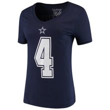 Load image into Gallery viewer, Dak Prescott Dallas Cowboys Women's  Player Name &amp; Number V-Neck T-Shirt - Navy NFL LADIES V-Neck
