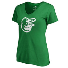 Load image into Gallery viewer, Baltimore Orioles Women&#39;s St. Patrick&#39;s Day White Logo Plus Size V-Neck T-Shirt - Kelly Green MLB Ladies V-Neck
