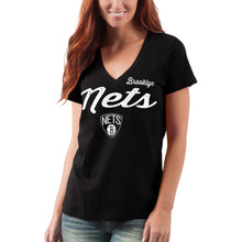 Load image into Gallery viewer, Brooklyn Nets G-Iii 4Her By Carl Banks Women&#39;s Post Season V-Neck Short Sleeve T-Shirt - Black NBA Ladies V-Neck
