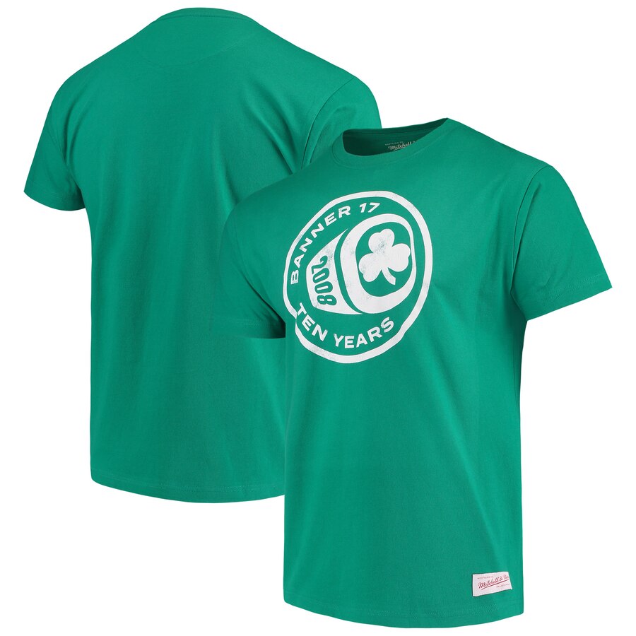 Boston Celtics Banner 17 Tenth Anniversary Ring T-Shirt - Kelly Green NBA Guys Tee