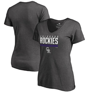 Colorado Rockies Women's Win Stripe V-Neck T-Shirt - Ash MLB Ladies V-Neck