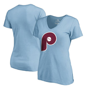 Philadelphia Phillies Women's Cooperstown Collection Huntington T-Shirt - Light Blue MLB Ladies V-Neck