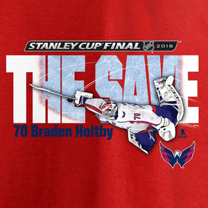 Braden Holtby Washington Capitals 2018 Stanley Cup Finals The Save T-Shirt - Red NHL Guys Tee