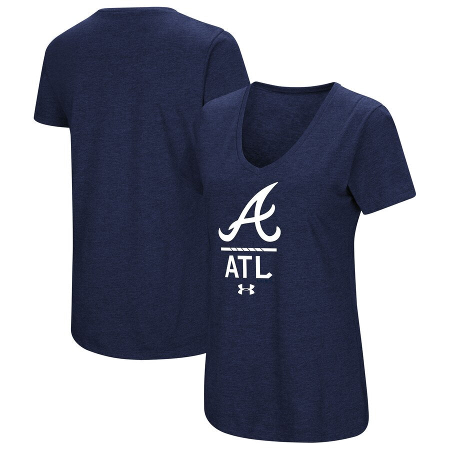 Atlanta Braves Under Armour Women's Team Lock-Up Performance Tri-Blend V-Neck T-Shirt - Navy MLB Ladies V-Neck