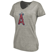 Load image into Gallery viewer, Los Angeles Angels Women&#39;s Distressed Team Tri-Blend V-Neck T-Shirt - Heathered Gray MLB Ladies V-Neck
