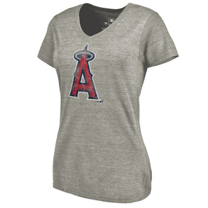 Los Angeles Angels Women's Distressed Team Tri-Blend V-Neck T-Shirt - Heathered Gray MLB Ladies V-Neck