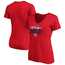 Load image into Gallery viewer, Washington Nationals Women&#39;s 2019 Postseason Locker Room V-Neck T-Shirt - Red MLB Ladies V-Neck
