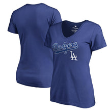 Load image into Gallery viewer, Los Angeles Dodgers Women&#39;s Cooperstown Collection Wahconah T-Shirt - Royal MLB Ladies V-Neck
