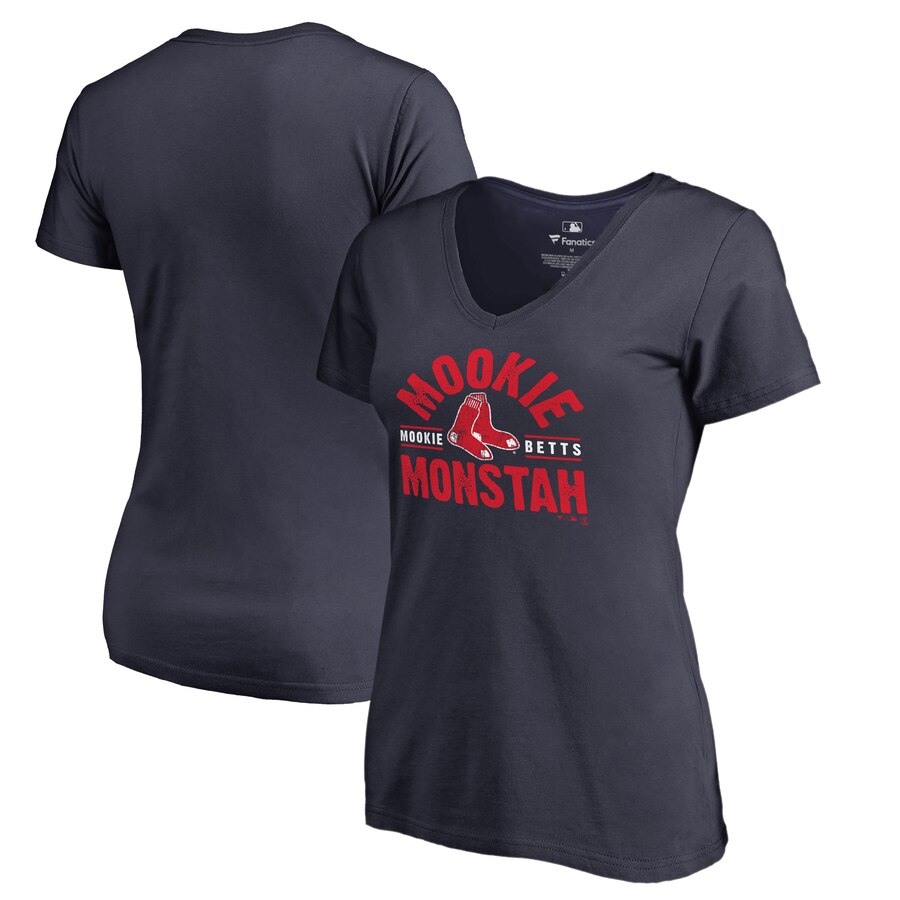 Mookie Betts Boston Red Sox Women's Player Hometown Collection V-Neck Mookie Monstah T-Shirt - Navy MLB Ladies V-Neck