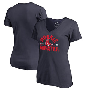 Mookie Betts Boston Red Sox Women's Player Hometown Collection V-Neck Mookie Monstah T-Shirt - Navy MLB Ladies V-Neck