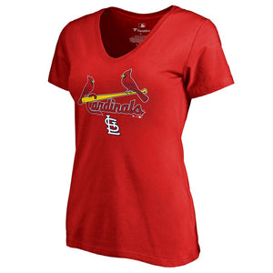 St. Louis Cardinals Women's Team Lockup T-Shirt - Red MLB Ladies V-Neck