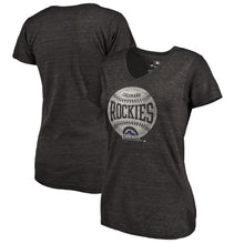 Load image into Gallery viewer, Colorado Rockies Women&#39;s Cooperstown Collection Slider Tri-Blend V-Neck T-Shirt - Heathered Black MLB Ladies V-Neck
