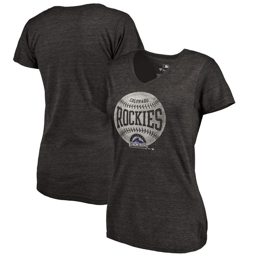 Colorado Rockies Women's Cooperstown Collection Slider Tri-Blend V-Neck T-Shirt - Heathered Black MLB Ladies V-Neck